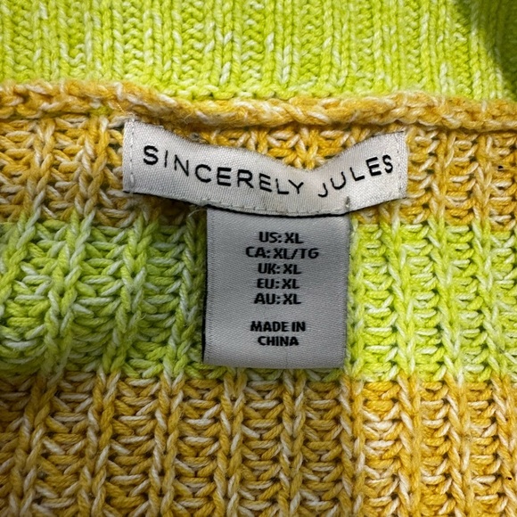 Sincerely Jules Collared Quarter Zip Sweater Neon Striped Cropped Color Block XL - Picture 6 of 11
